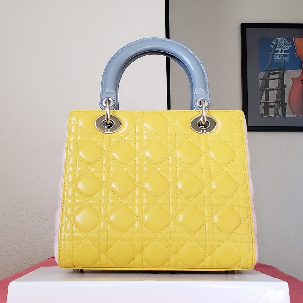 LADY DIOR 3 COLOR yellow pink greyMEDIUM BAG - Picture 3 of 8